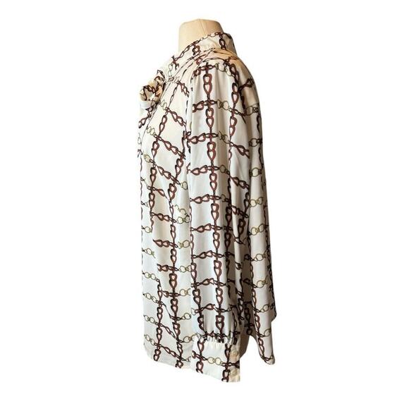 Talbots 2X Petite Crepe Tie Neck Blouse Chain Print Equestrian Long Sleeve - Picture 4 of 12